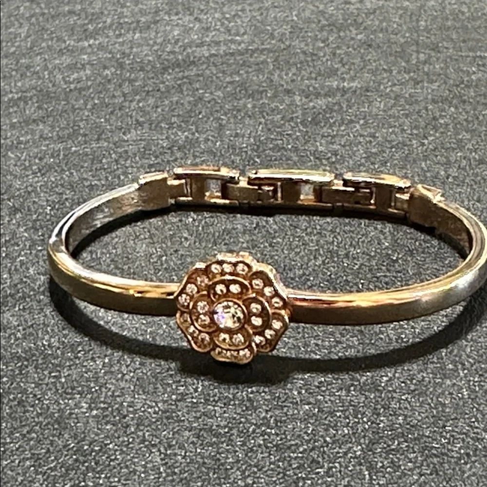 Anne Klein Gold-Tone Camellia Flower Hinged Cuff Bracelet